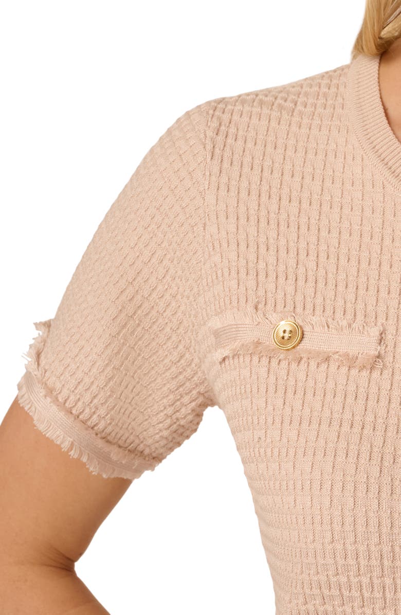 Adrianna Papell Short Sleeve Waffle Knit Midi Sweater Dress, Alternate, color, Champagne Blush