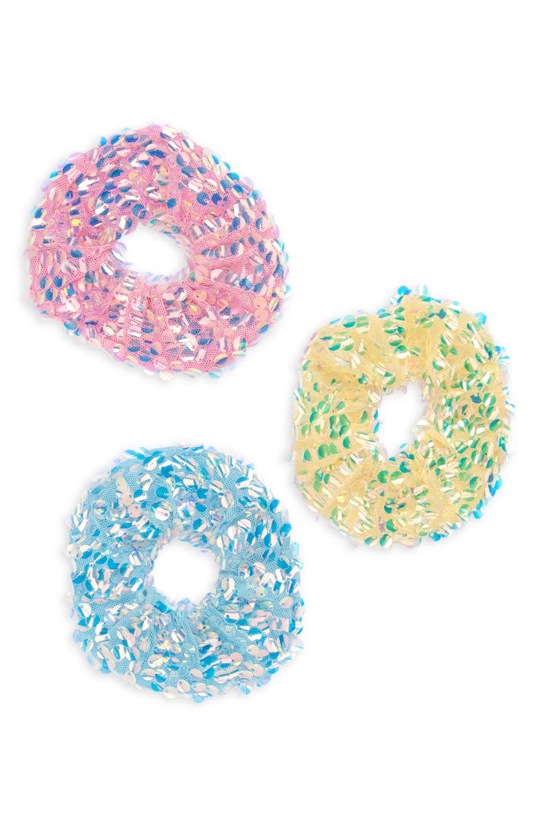 Cara Kids' Set of 3 Sequin Scrunchies, Main, color, Pink Multi