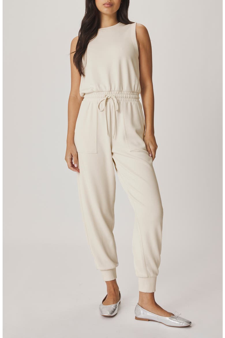 Scubasoft Tie Waist Sleeveless Jumpsuit, Main, color, PALE OAK WHITE