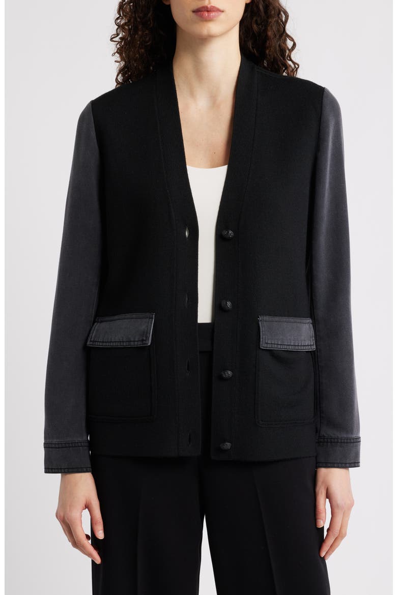 Naomi Mixed Media Cardigan, Main, color, BLACK