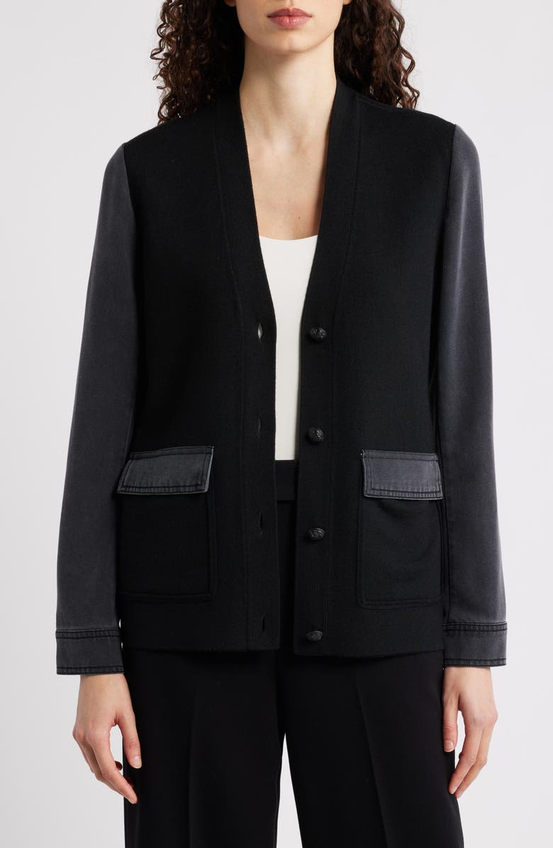 KOBI HALPERIN Naomi Mixed Media Cardigan, Main, color, Black