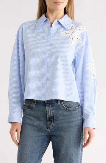 Gemma + Jane Floral Appliqué High-Low Button-Up Shirt