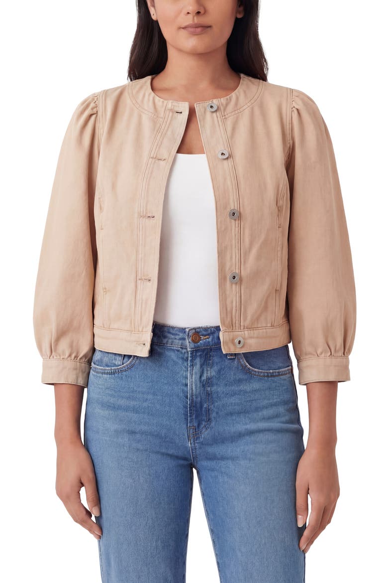 Collarless Crop Denim Jacket, Alternate, color, NEUTRAL PINK