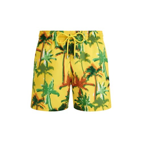 Vilebrequin Ultra-light And Packable Swim Shorts Palms Offset In Yellow