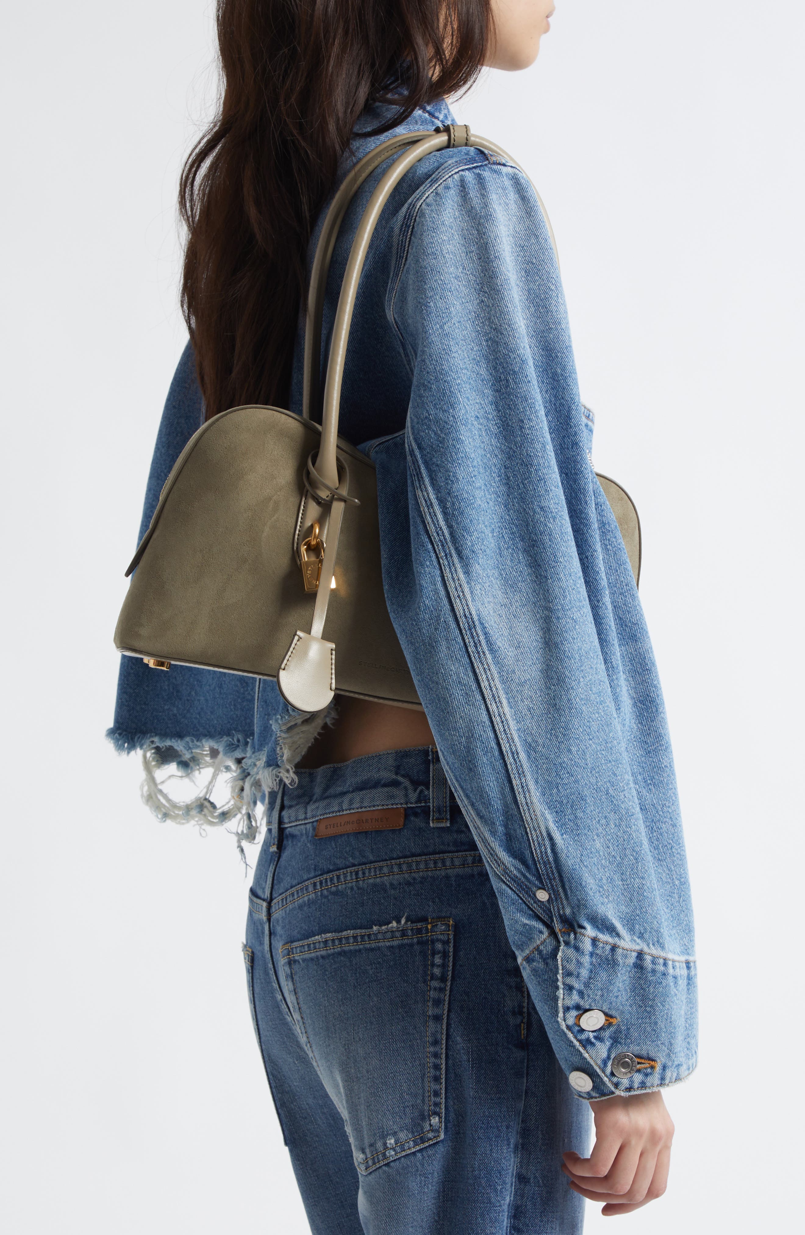 Stella McCartney Ryder Faux Suede Crossbody Bag, Alternate, color, Khaki