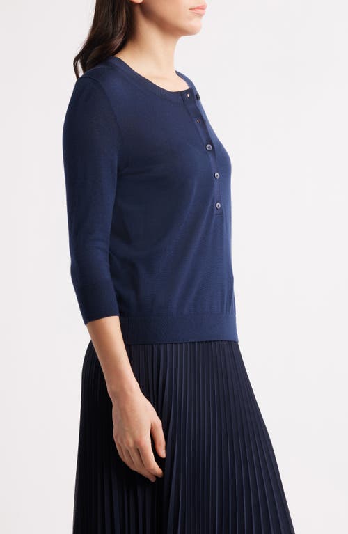 Hugo Boss Henley-neck Sweater In Merino Wool In Clean Navy