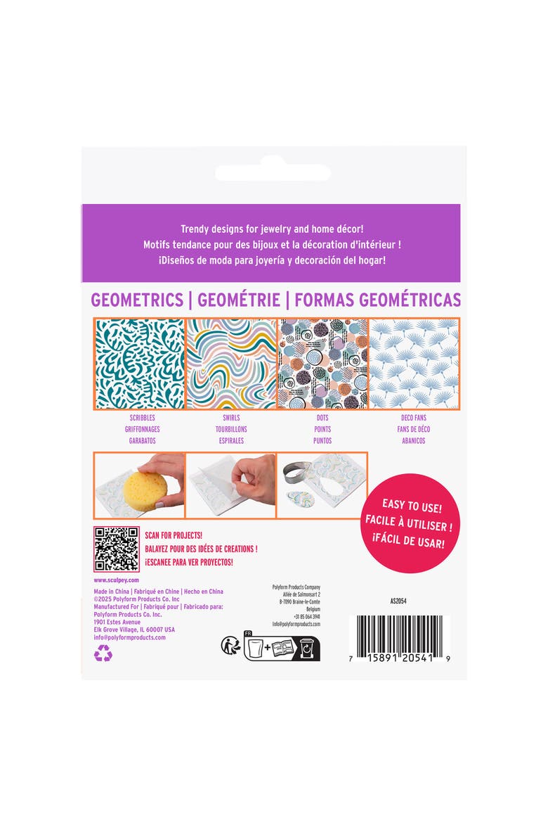 Sculpey Clay Transfers Geometric Clay Decoration Sheets, Alternate, color, Multicolored