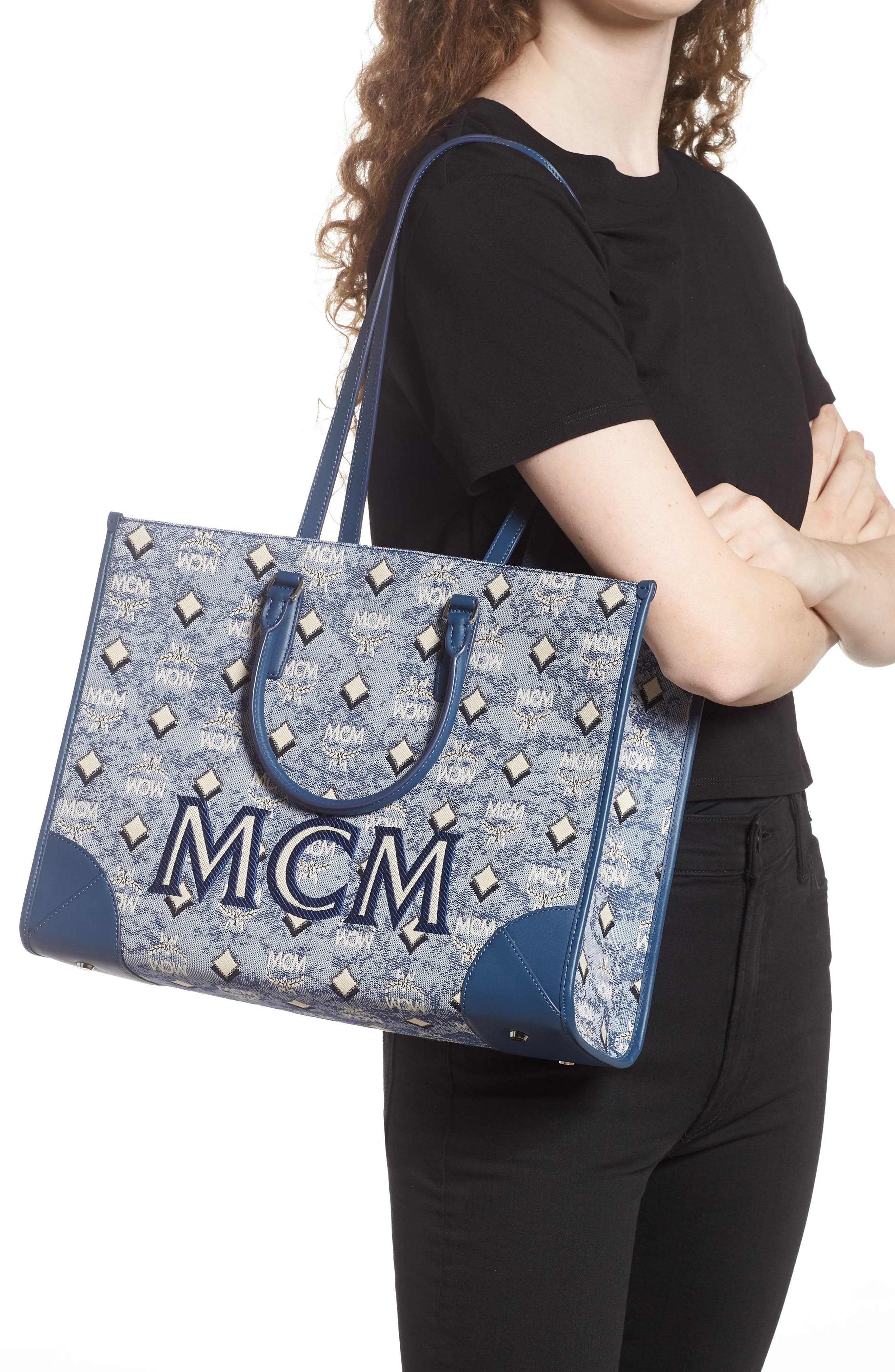 Jacquard Logo Tote, Alternate, color, BLUE
