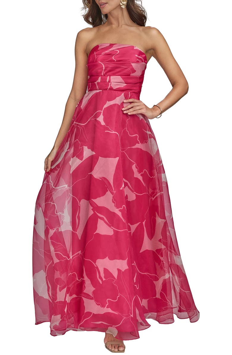 Donna Karan New York Floral Strapless Gown, Main, color, Hot Fuchsia