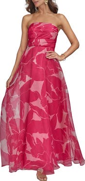 Donna Karan New York Floral Strapless Gown