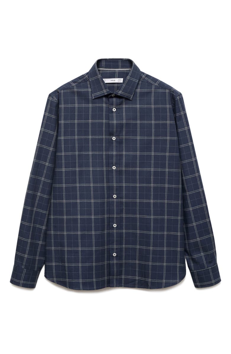MANGO Regular Fit Plaid Cotton Button-Up Shirt, Alternate, color, Dark Navy