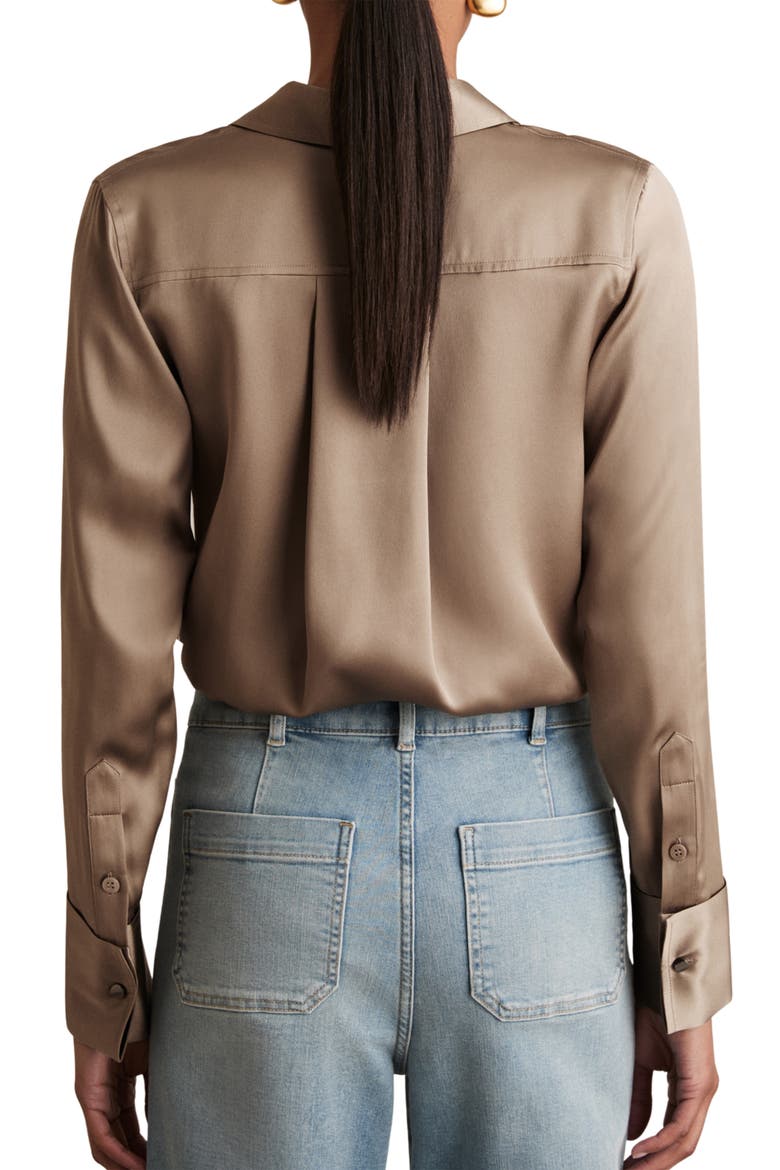 Ameira Silk Satin Button-Up Shirt, Alternate, color, TAUPE BROWN
