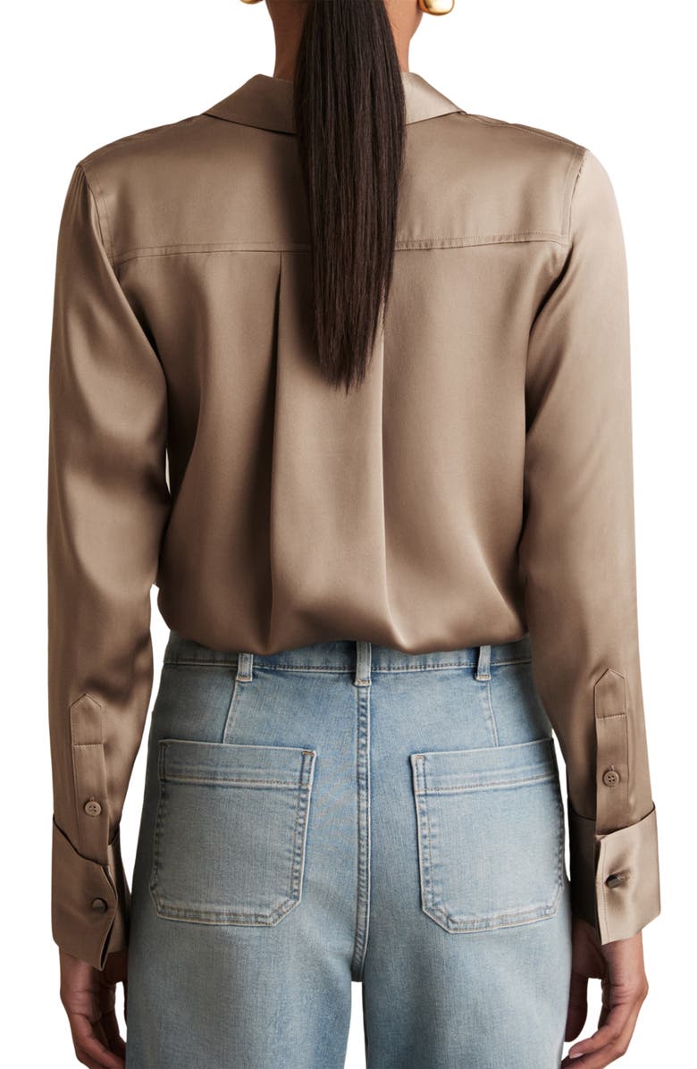 Reiss Ameira Silk Satin Button-Up Shirt, Alternate, color, Taupe Brown