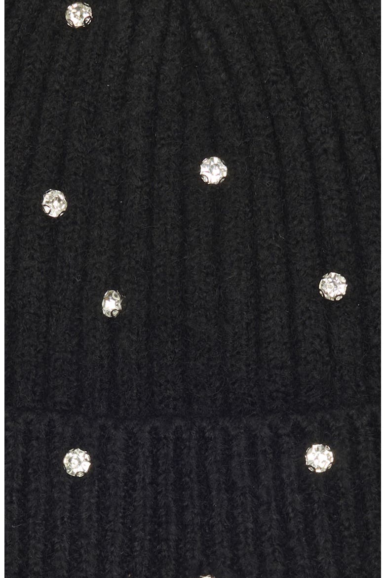 Kids' Crystal Embellished Rib Pompom Beanie & Gloves Set, Alternate, color, BLACK