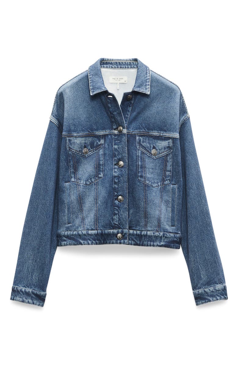 rag & bone rb Miramar Trompe l'Oeil Faux Denim Fleece Terry Trucker Jacket, Alternate, color, 
