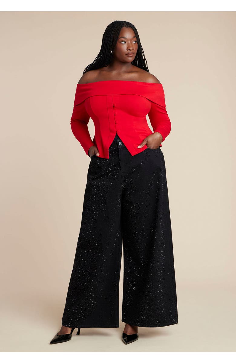 ELOQUII Fold Over Top With Front Button Detail, Alternate, color, Barbados Cherry