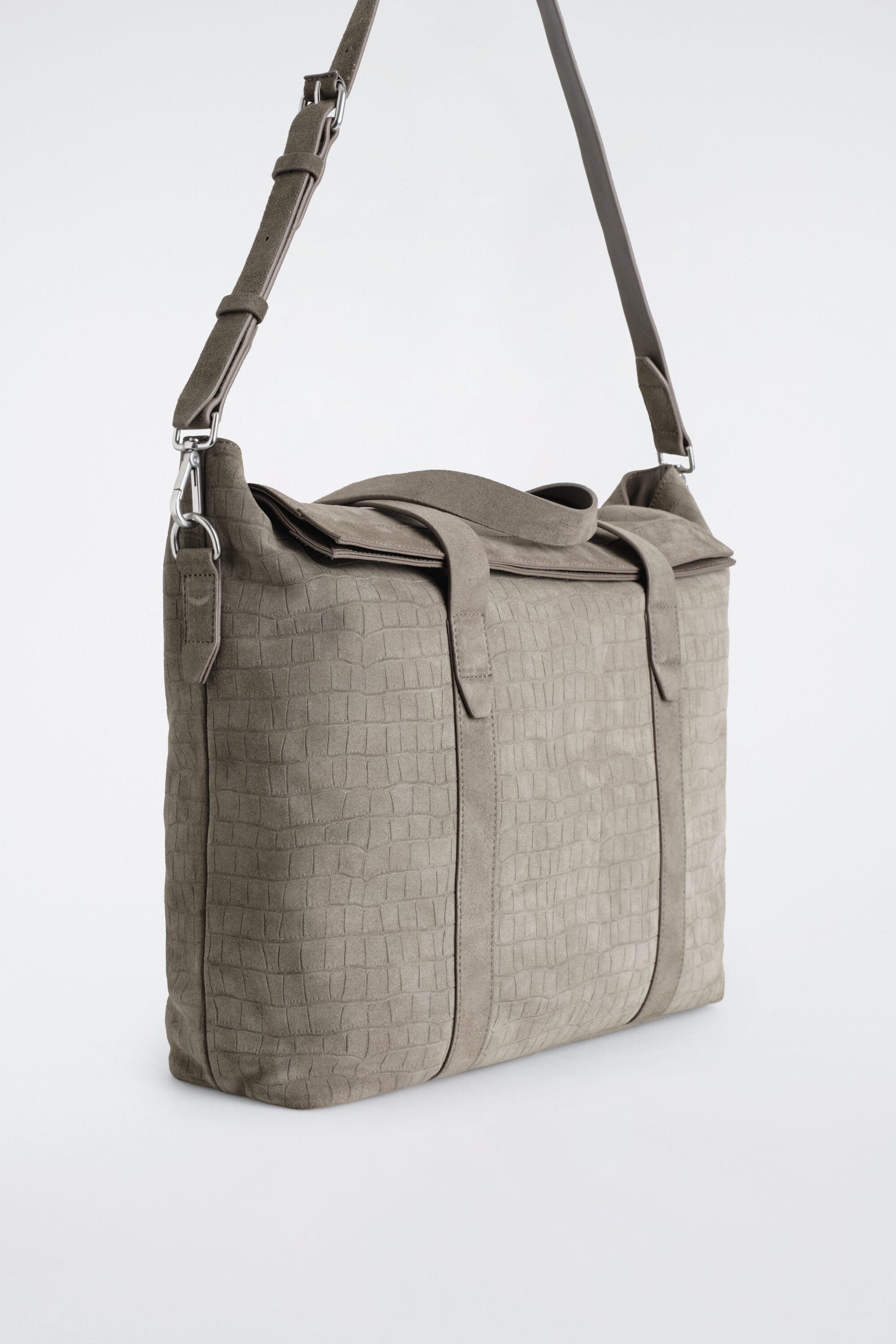COS Brunswick Messenger Bag - Croc-effect Suede, Alternate, color, Elephant Gray