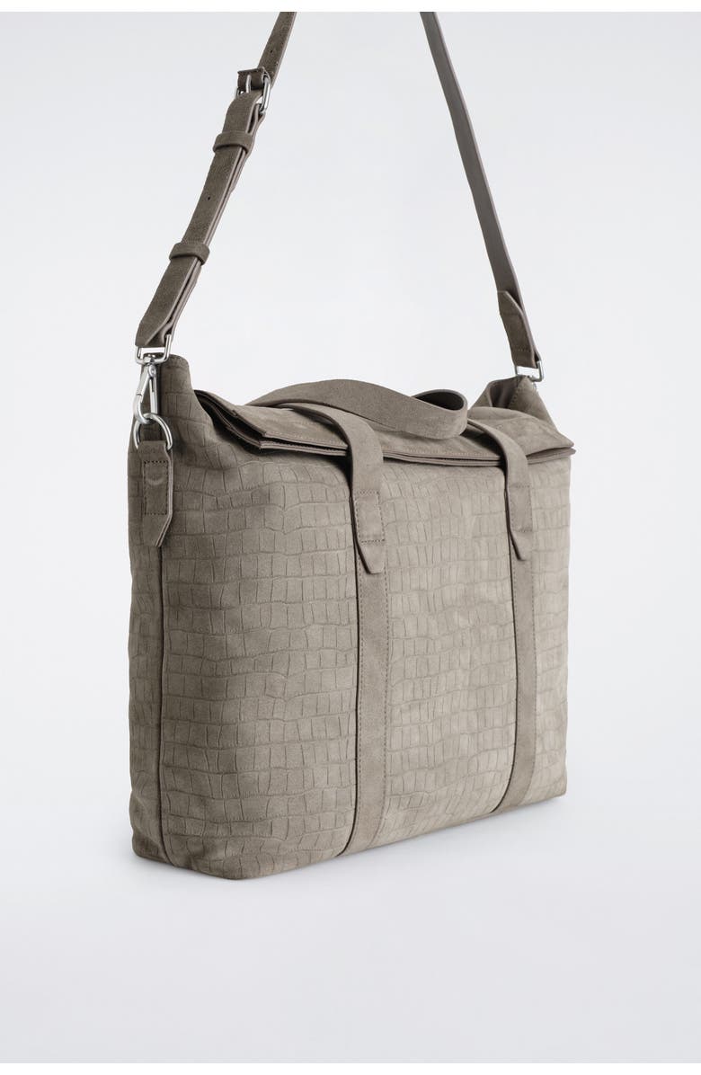 COS Brunswick Messenger Bag - Croc-effect Suede, Alternate, color, Elephant Gray