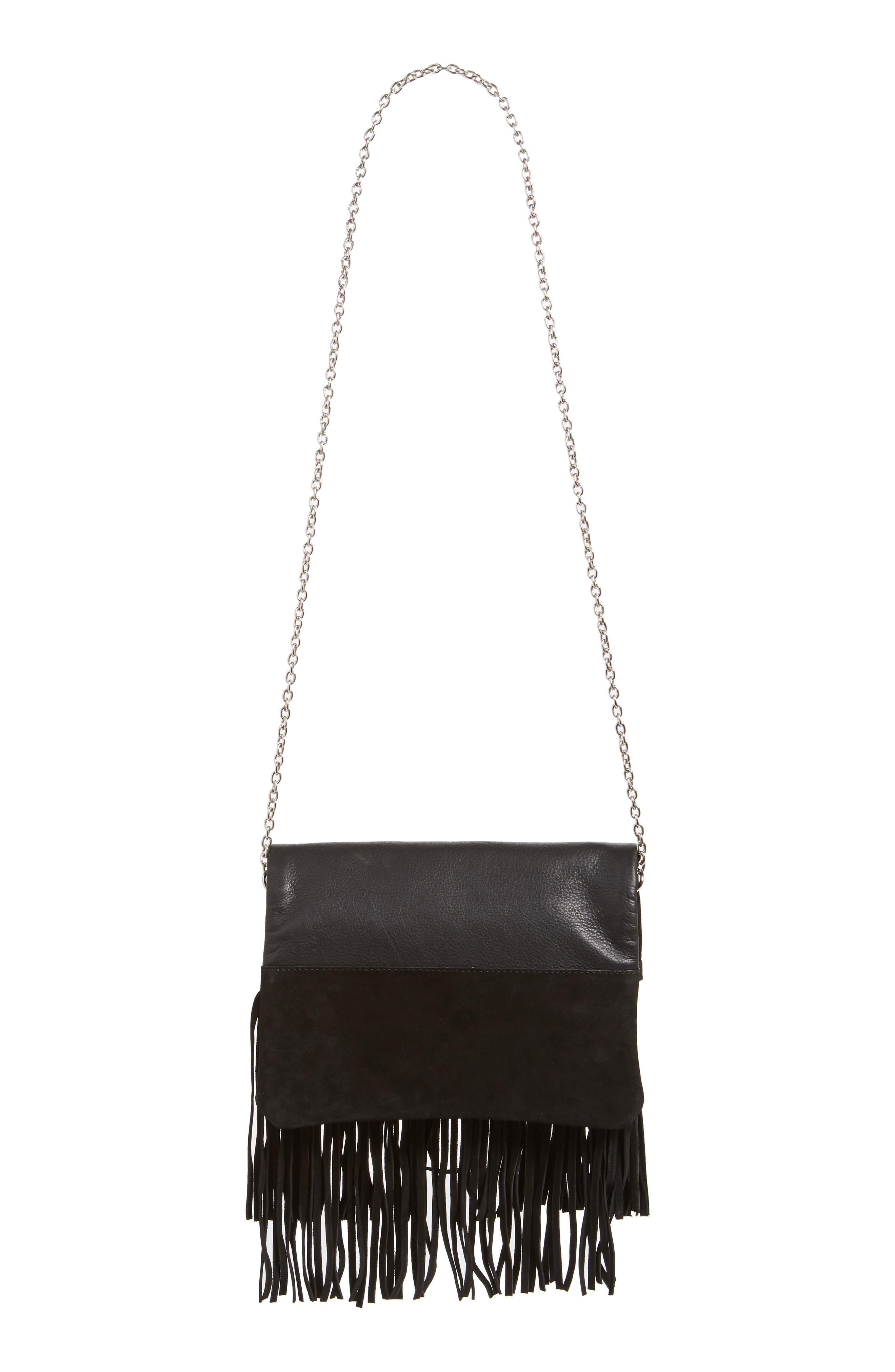 Ten79LA Fringe Leather Foldover Crossbody Bag, Alternate, color, 