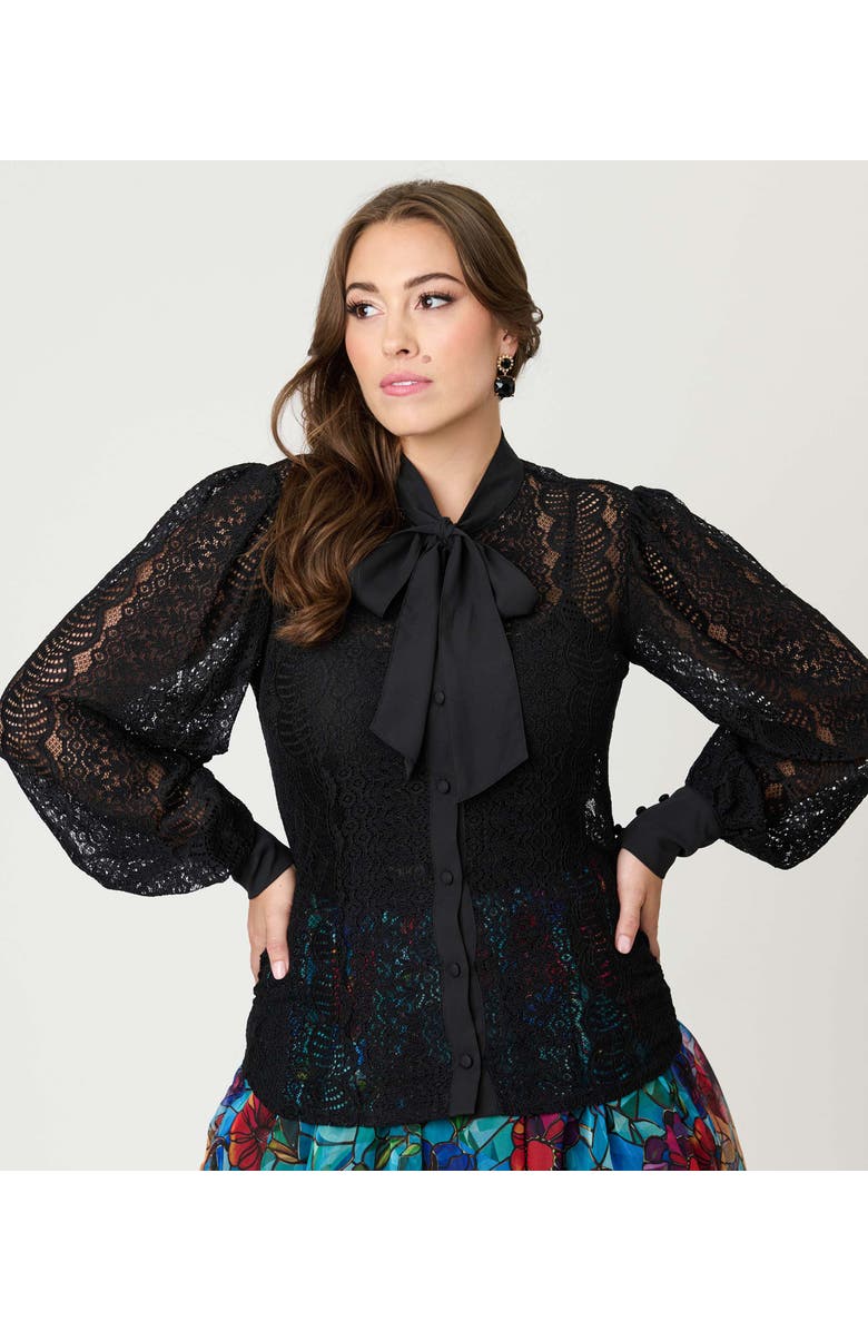 Unique Vintage Long Sleeve Neck Tie Gwen Blouse, Alternate, color, Black Lace
