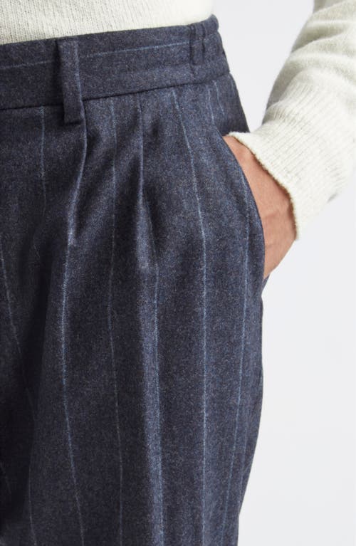 Eleventy Stripe Drawstring Waist Stretch Virgin Wool & Cashmere Pants In Blue
