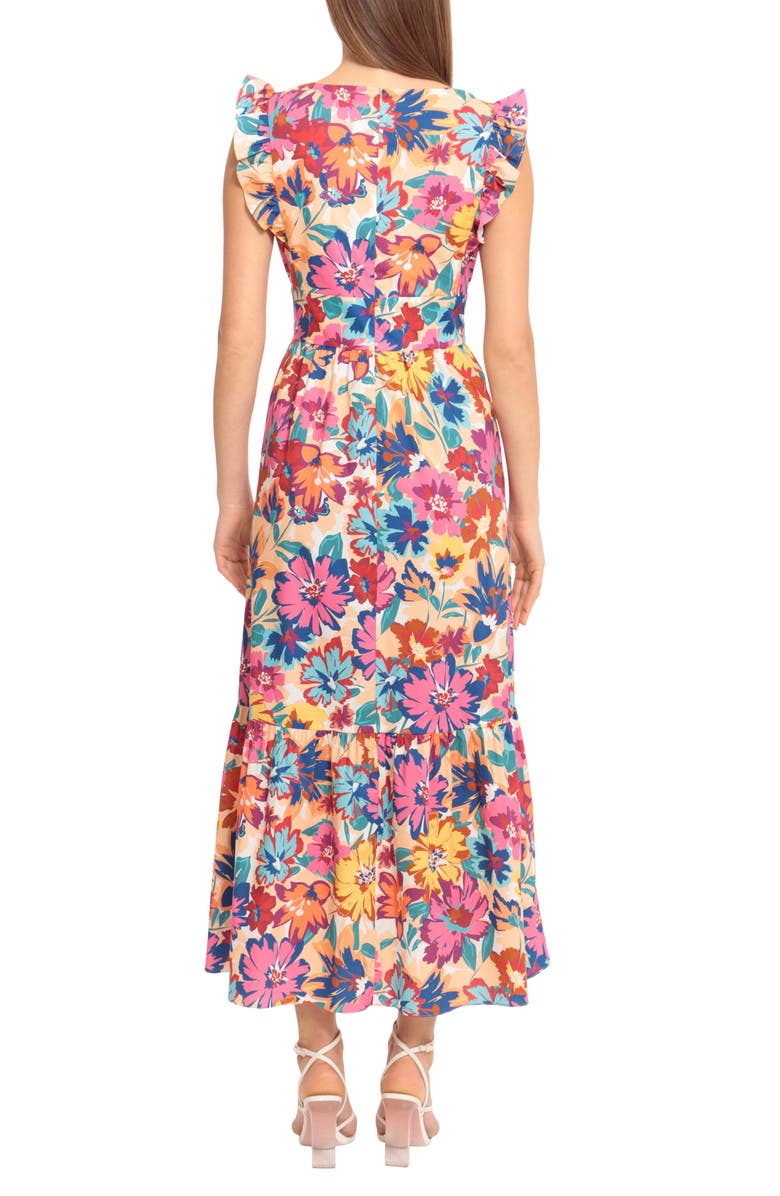 Maggy London V-Neck Ruffle Sleeve Floral Print Stretch Cotton Maxi Dress, Alternate, color,