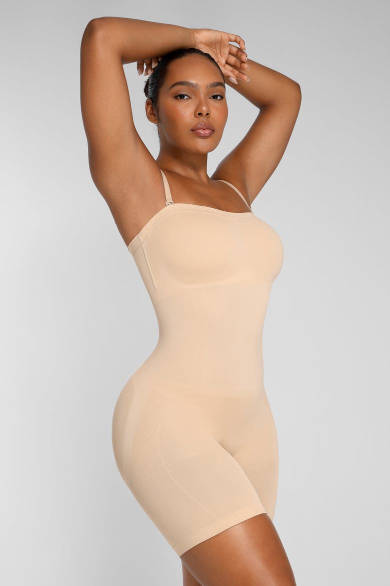 Seamless Strapless Bodysuit, Alternate, color, Khaki