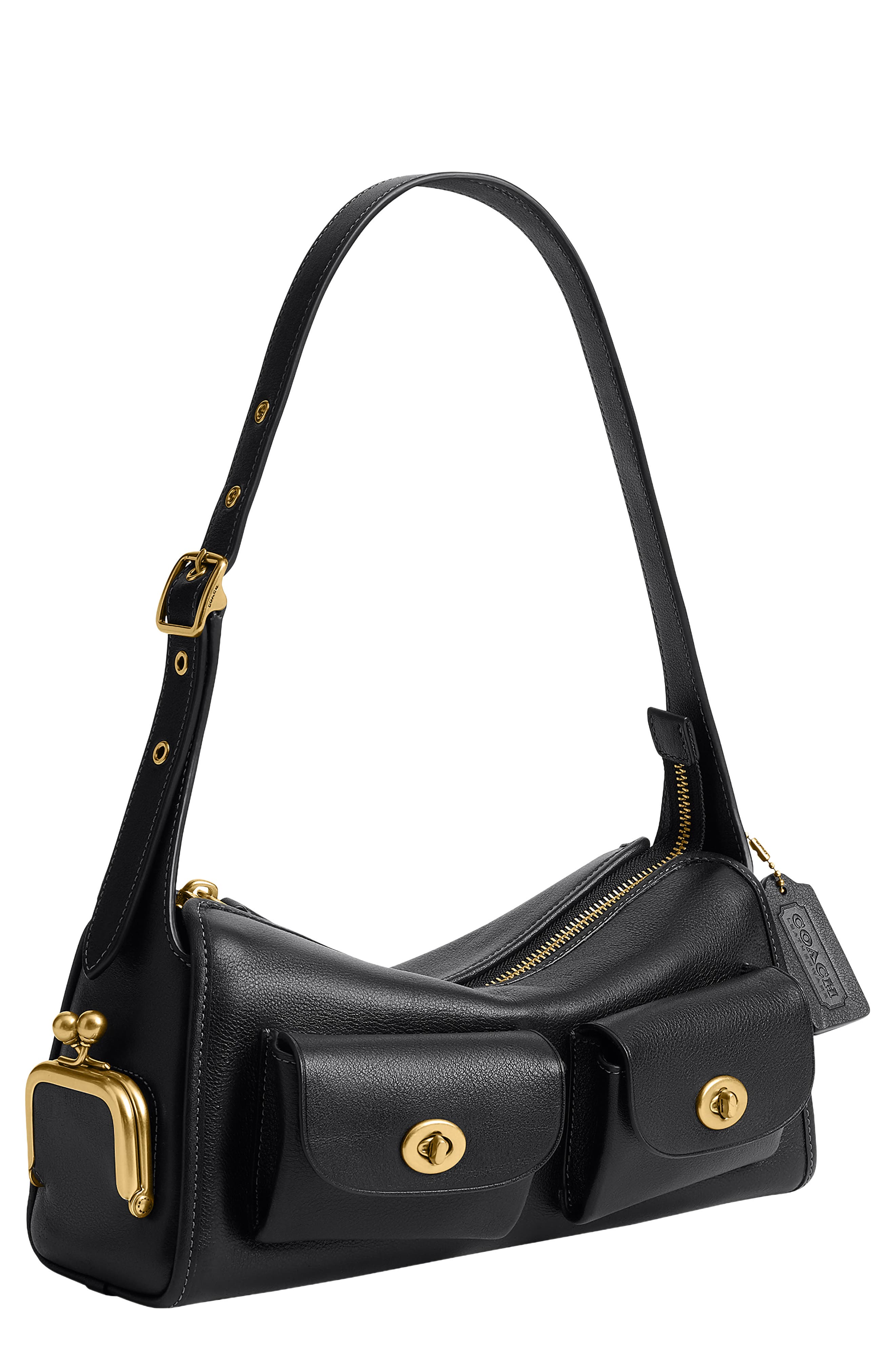 The Coach Originals Turnlock Haversack Leather Bag 27, Alternate, color, B4/ BLACK