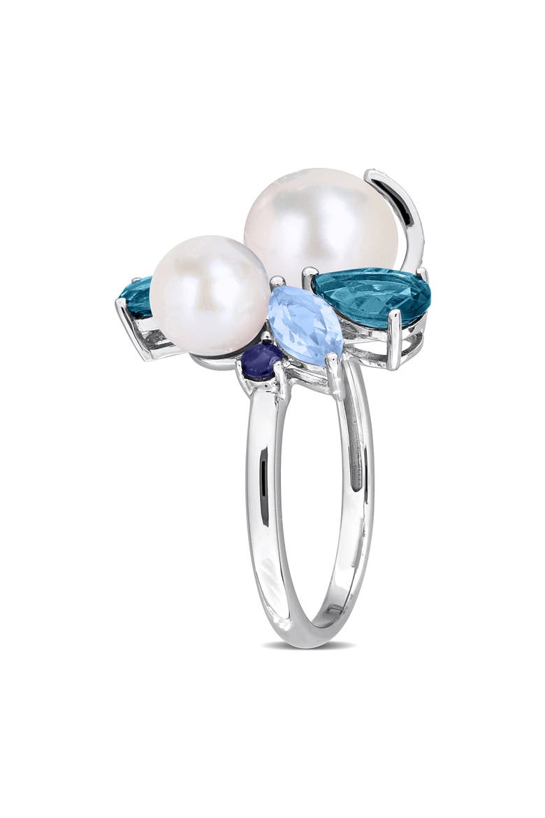 Cultured Pearl & Semiprecious Stone Cluster Ring, Alternate, color, BLUE