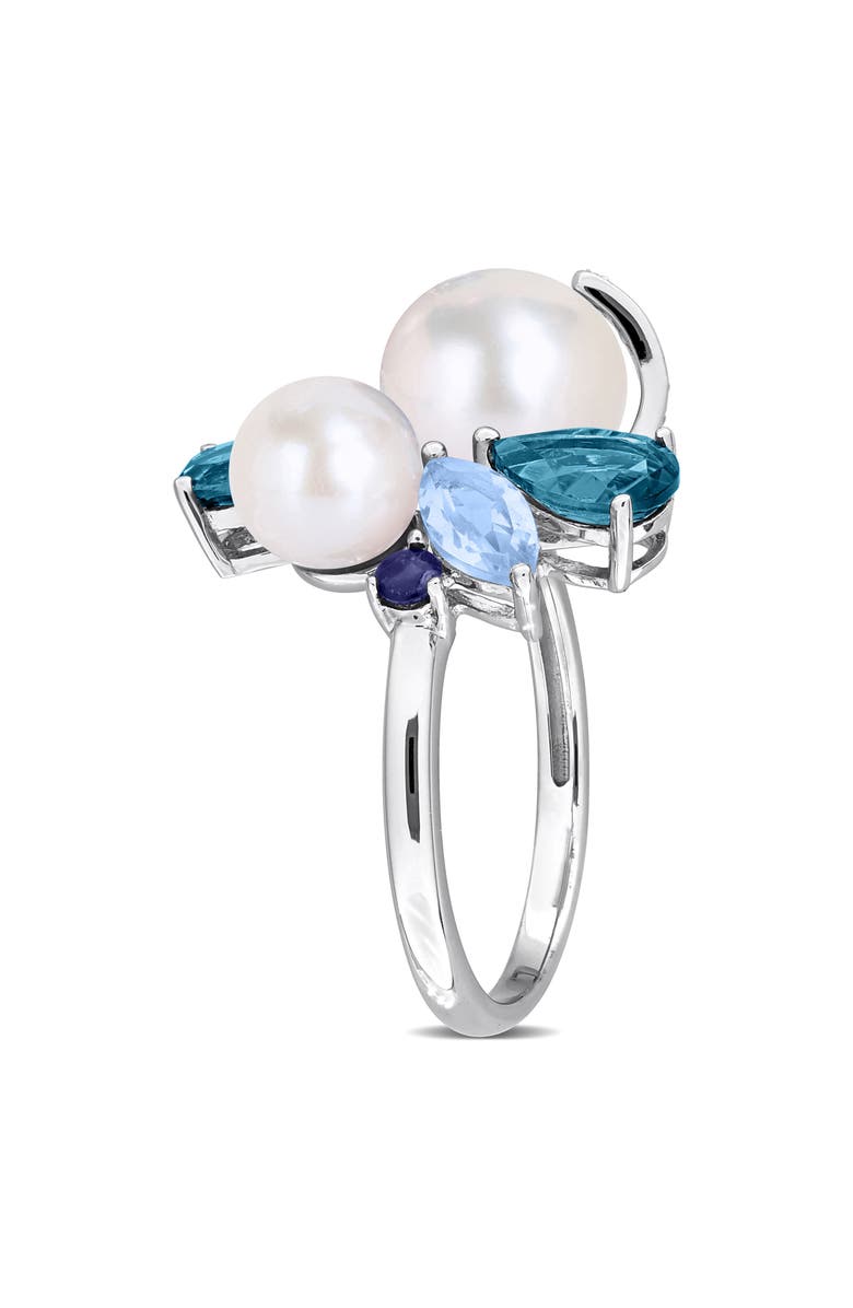 DELMAR Cultured Pearl & Semiprecious Stone Cluster Ring, Alternate, color, Blue