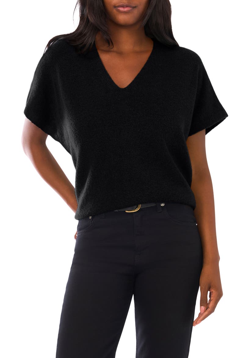V-Neck Short Sleeve Boxy Sweater, Main, color, RICH BLACK