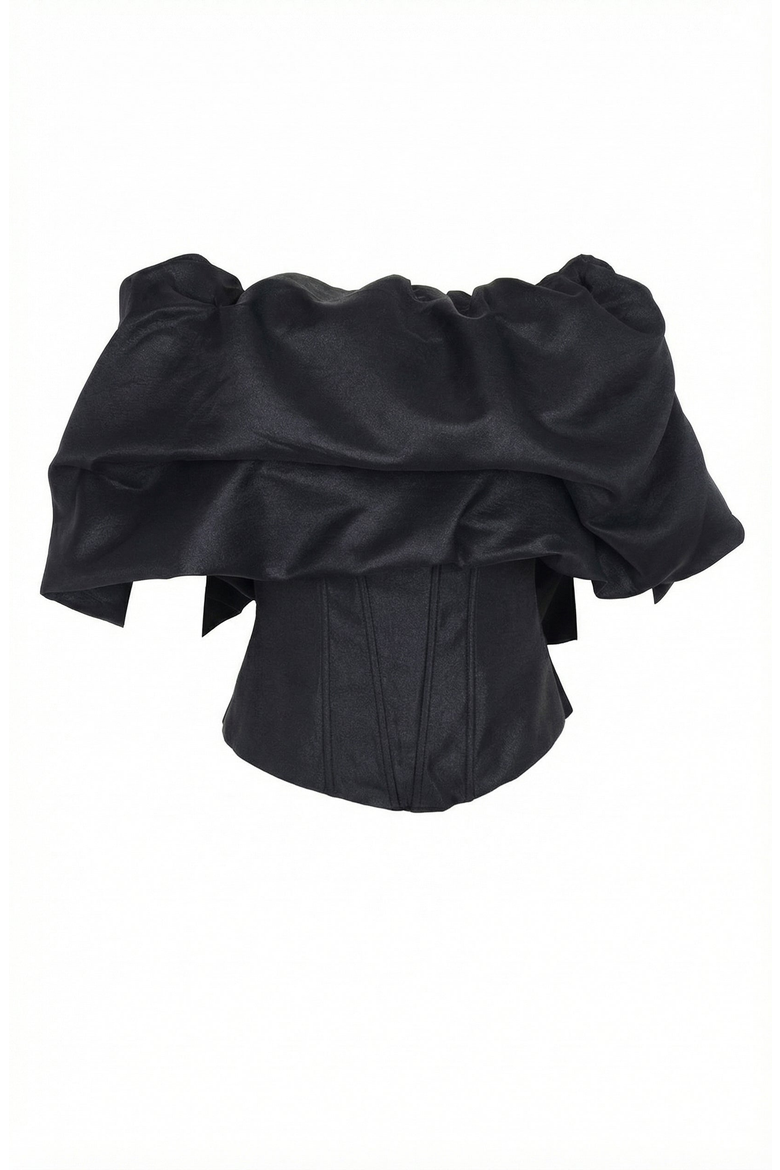 Off Shoulder Ruffle Overlay Corset Top, Alternate, color, Black