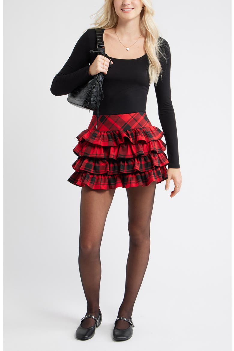 Tiered Ruffle Miniskirt, Alternate, color, RED PLAID