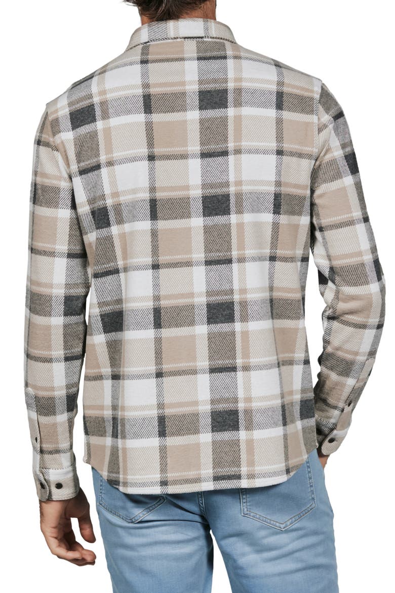 Generation Plaid Stretch Flannel Button-Up Overshirt, Alternate, color, TAN