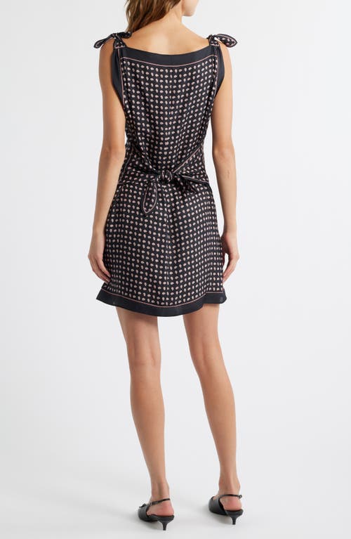 Doen Dôen Millane Paisley Petal Tie Shoulder Silk Blend Shift Minidress In Black