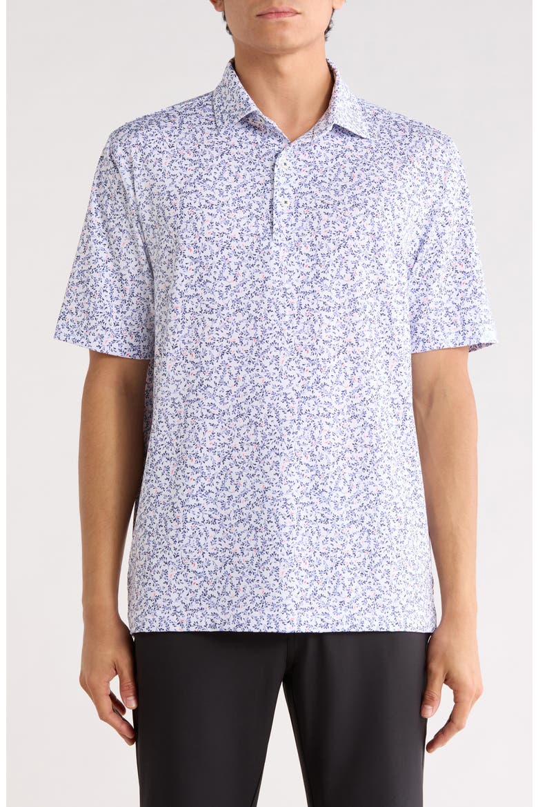Ocean Floral Print Knit Polo, Main, color, WHITE
