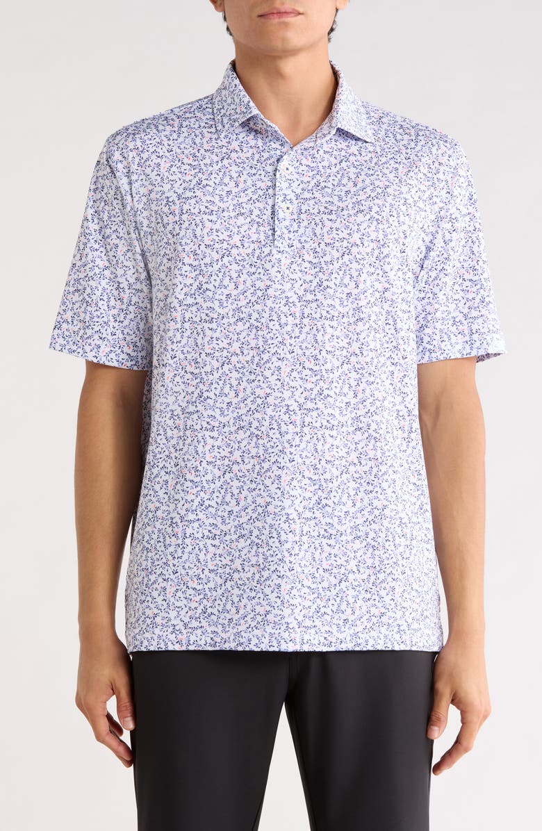 Greg Norman Ocean Floral Print Knit Polo, Main, color, White