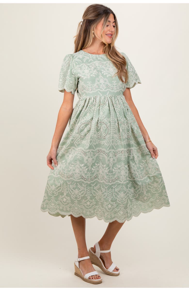 PinkBlush Olive Floral Embroidered Tied Waist Midi Dress, Alternate, color, Light Olive