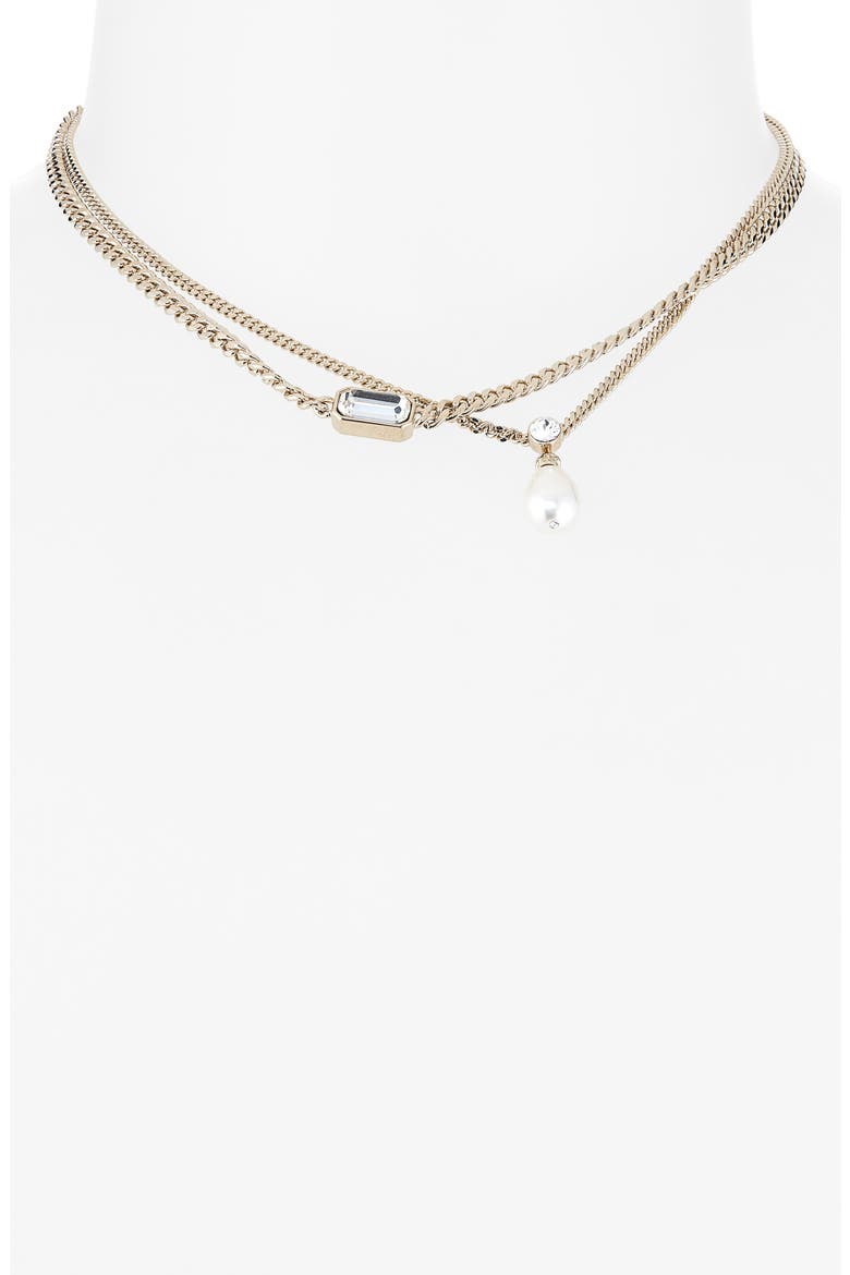 Skull & Crystal Layered Chain Necklace, Alternate, color, BRASS/CRYSTAL