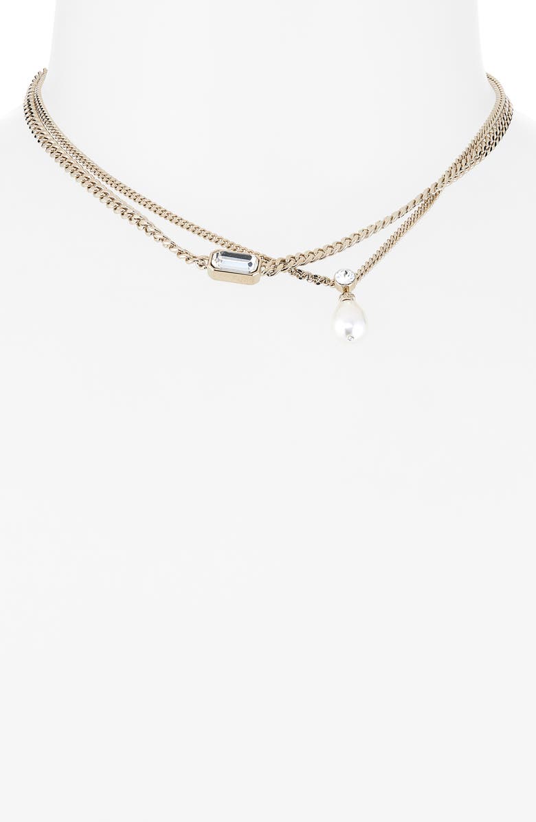 McQueen Skull & Crystal Layered Chain Necklace, Alternate, color, Brass/Crystal