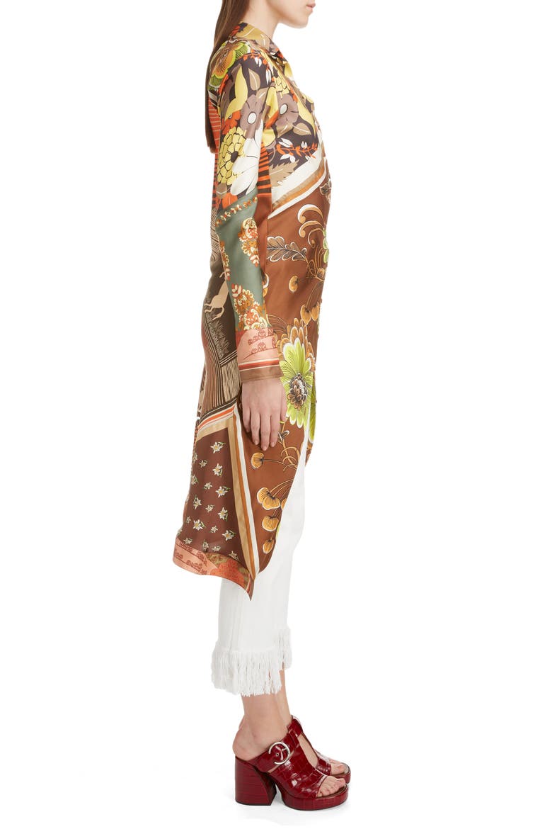 Caravan Print Silk Tunic Shirt, Alternate, color, MULTICOLOR ORANGE