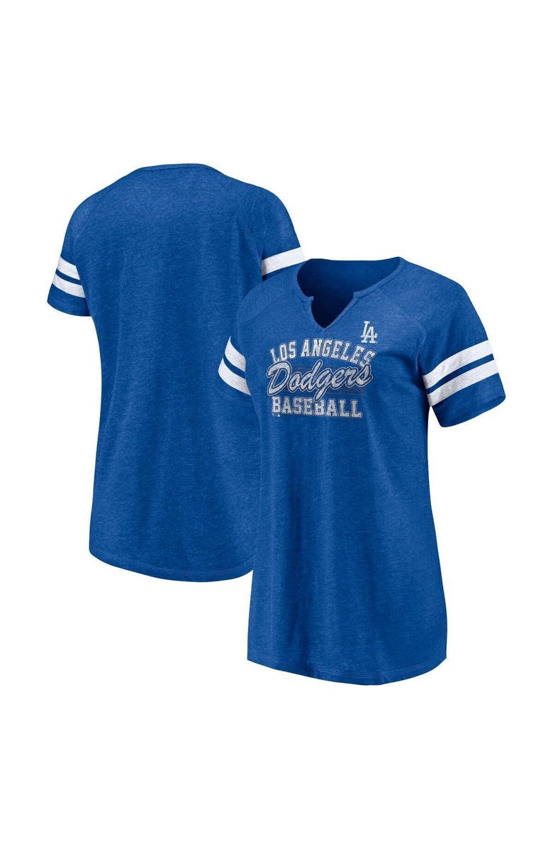FANATICS Women's Fanatics Branded Heather Royal Los Angeles Dodgers Quick Out Tri-Blend Raglan Notch Neck T-Shirt, Main, color, 