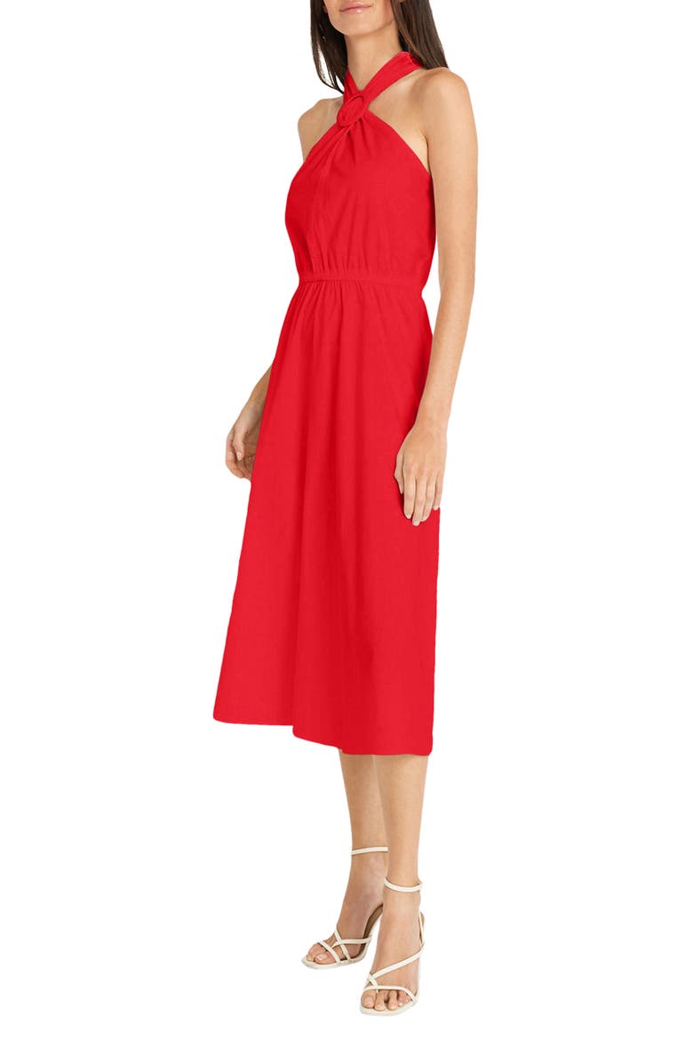 Halter Neck O-Ring Poplin Midi Dress, Alternate, color, TOMATO PUREE