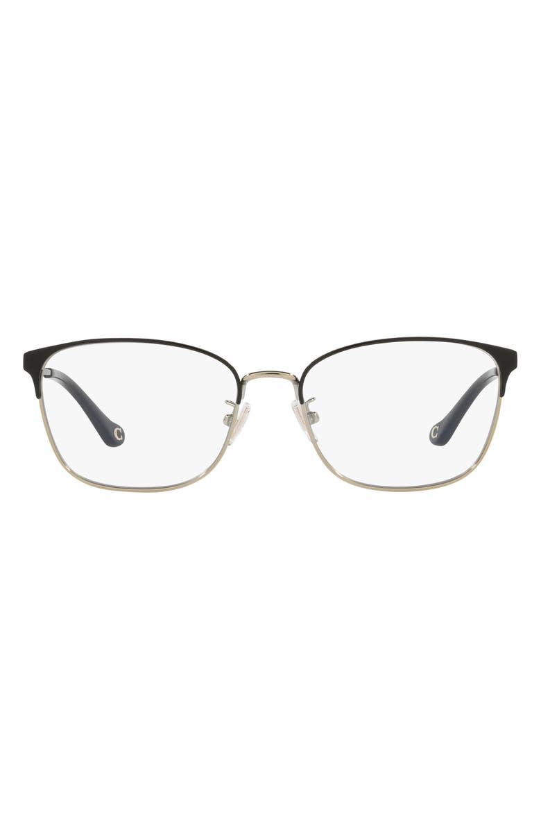 COACH 53mm Rectangle Optical Glasses, Main, color, Black / Gold / Blue Light