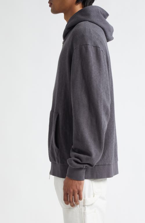 Palmes Waffle Stitch Zip Hoodie In Charcoal