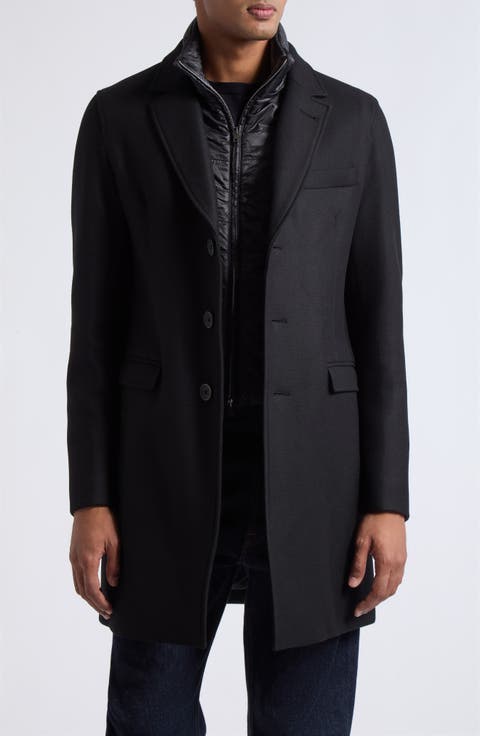 Diagonal Wool Blend Topcoat with Removable Bib