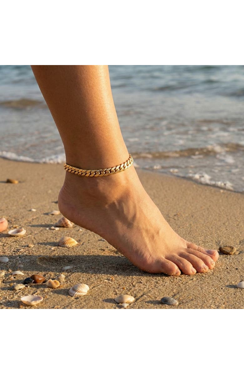 Bliss Diamond Jean 8mm Anklet 18k Gold Plated 10" Length, Alternate, color, 18K Gold