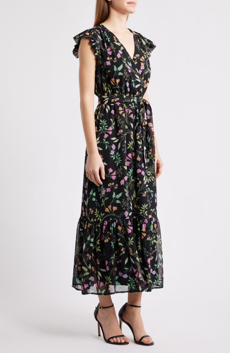 Sam Edelman Floral Print Flutter Sleeve Maxi Dress, Alternate, color, 