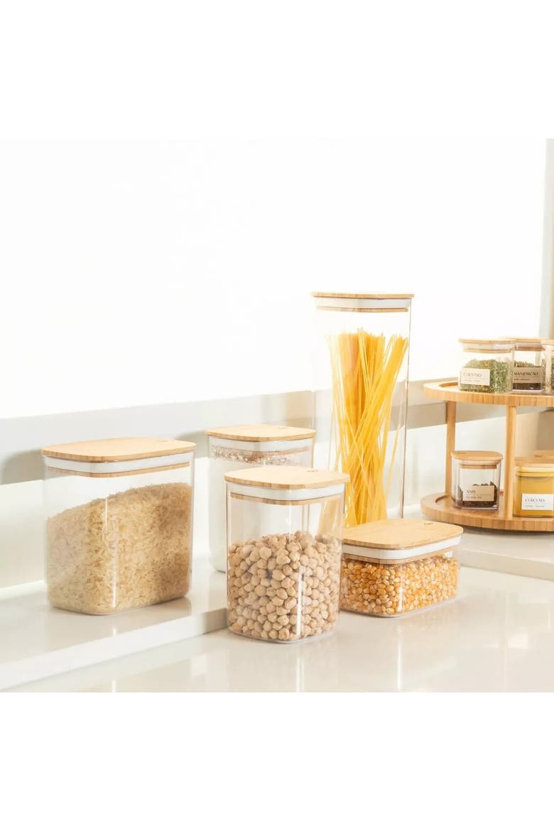 Clear Stackable Airtight Food Storage Container Set with Wood Lid 8 Piece, Alternate, color, Clear