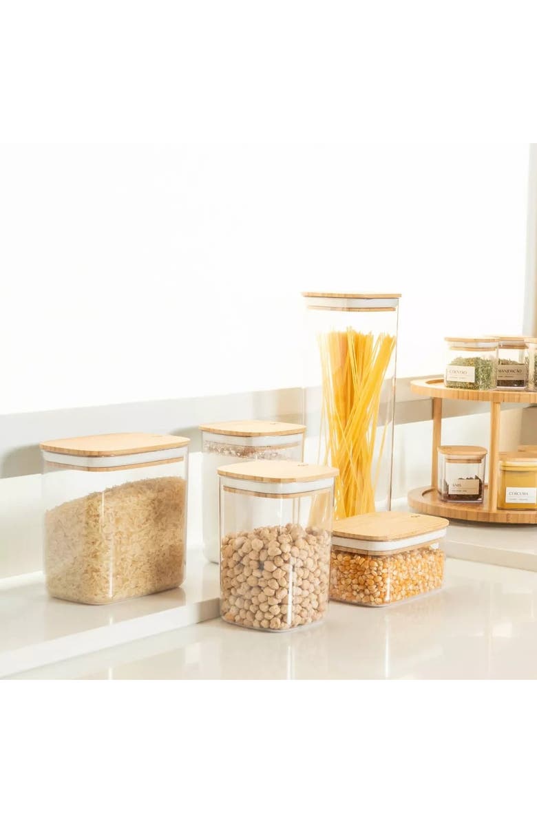 OU Clear Stackable Airtight Food Storage Container Set with Wood Lid 8 Piece, Alternate, color, Clear